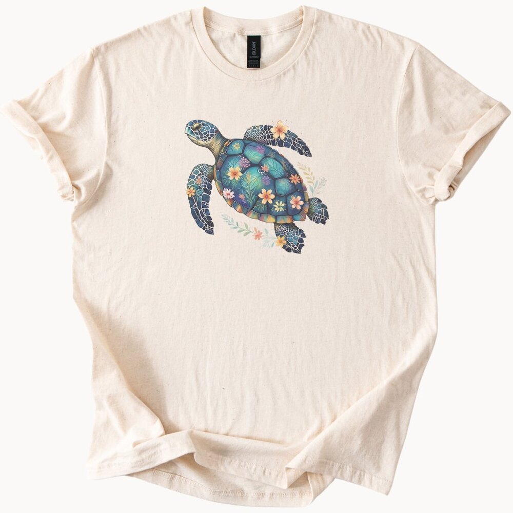 Boho Floral Turtle Tee Ocean Graphic TShirt